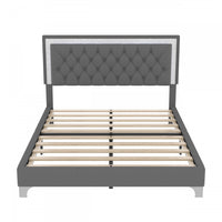 Sophia 3 Piece Velvet Tufted Headboard Bedroom Set With Upholstered Bed And Led Lights,queen Size,grey Queen Bed