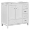 Derek 36 Inch Modern Bathroom Vanity with Ceramic Sink & Multi Storage, White