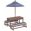 Qaba Kids Picnic Table, Wooden Table & Bench Set with Removable Umbrella, Cushions, Toddler Activity Furniture for Garden, Backyard, Patio, Navy Blue