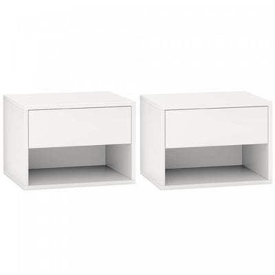 HOMCOM Floating Nightstand Set of 2 with Drawer and Shelf, White