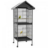 Pawhut Wrought Metal Bird Cage Feeder With Rolling Stand Perches Food Containers Doors Wheels 67\" H, Black