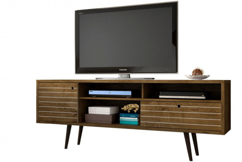 Manhattan Comfort Liberty 70.86\" Mid-Century Modern TV Stand with 4 Shelving Spaces & 1 Drawer - Rustic Brown