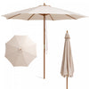 10FT Patio Wooden Market Table Umbrella Pulley w/8 Bamboo Ribs Sunshade Canopy