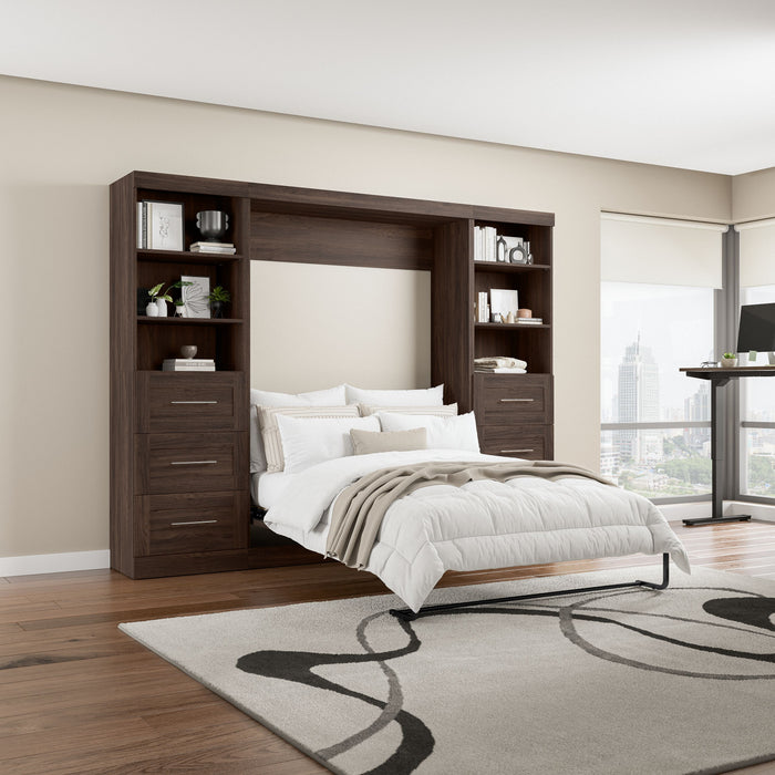 Bestar Pur 109\" Full Murphy Bed and 2 Shelving Units with Drawers - Black Walnut