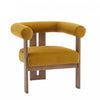 Crest Modern Upholstered Round Arm Accent Chair with Three-Leg Design, Mustard Yellow, Walnut