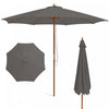 Costway 10FT Patio Wooden Market Table Umbrella Pulley with 8 Bamboo Ribs Sunshade Canopy Gray