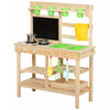 Qaba Kids Mud Kitchen, Outdoor Wooden Play Kitchen with Planter Box, Blackboard, Sink, Faucet, Stoves, Storage Shelves, Cooking Accessories & Gardening Tools for Girls Boys Age 3-6