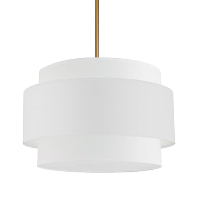 Dainolite Priya 4 Light Pendant 22" Dia Aged Brass White Shade Lamp|Luminaire suspendu Priya de Dainolite de 22 po de diamètre avec abat-jour blanc, fini laiton vieilli et 4 ampoules