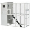 Pawhut Large Catio Outdoor Cat Enclosure Weatherproof Cat House With Cat Condo, Indoor Wooden Cat Cage Pet Kennel, 77\"l X 38\"w X 69\"h, White