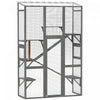 PawHut Catio Outdoor Cat Enclosure, Large Wooden Cat House with 6 Platforms, Scratching Post, 2 Ramps, Waterproof Roof, Walk-in Kitty Cage for 2–3 Kittens, 64\" x 24\" x 99\", Grey