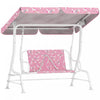 Qaba Kids Porch Swing, 2-Seater Patio Swing Bench Hammock with Safety Belts, Adjustable Canopy, Indoor Outdoor for Backyard, Garden, Poolside, Playroom (Pink, Unicorn & Rainbow)