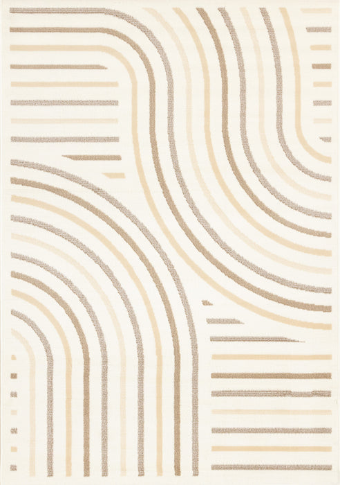 Forte Cream Beige Brown Curvy Lines Area Rug - 7'9\" x 10'6\"
