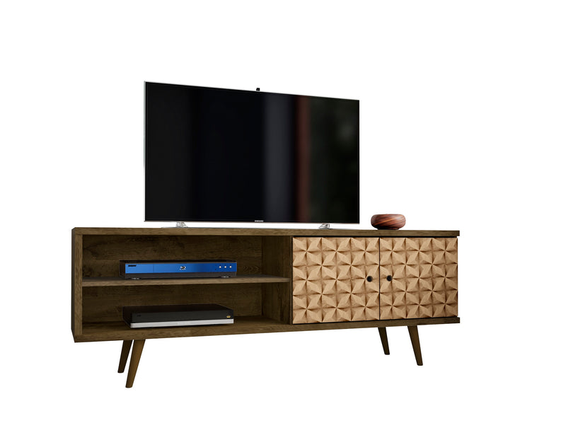 Manhattan Comfort Liberty 62.99\" Mid-Century Modern TV Stand with 3 Shelves & 2 Doors - Brown