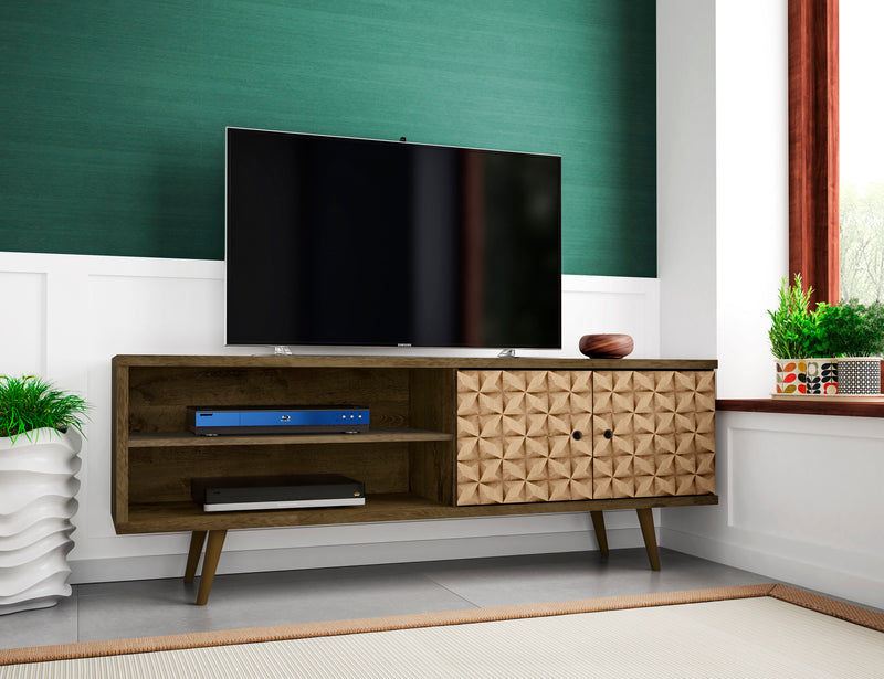 Manhattan Comfort Liberty 62.99\" Mid-Century Modern TV Stand with 3 Shelves & 2 Doors - Brown