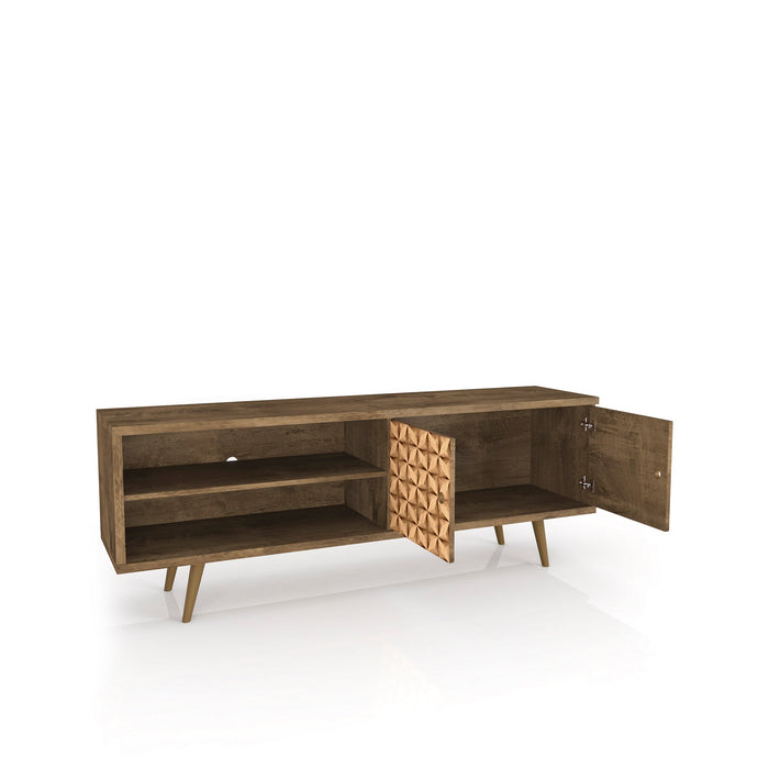 Manhattan Comfort Liberty 62.99\" Mid-Century Modern TV Stand with 3 Shelves & 2 Doors - Brown