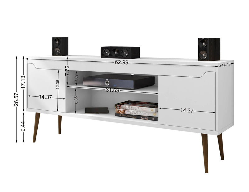 Manhattan Comfort Bradley 62.99\" TV Stand with 2 Media Shelves & 2 Storage Shelves - White & Rustic Brown