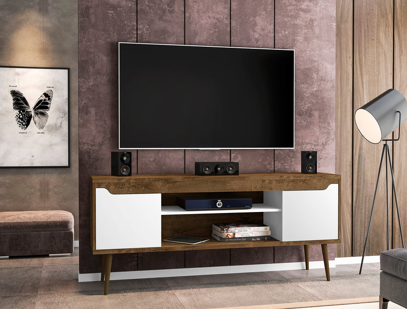 Manhattan Comfort Bradley 62.99\" TV Stand with 2 Media Shelves & 2 Storage Shelves - Rustic Brown