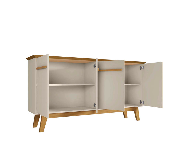 Manhattan Comfort Yonkers 62.99” Sideboard with Solid Wood Legs & 2 Cabinets - Off White & Cinnamon Buffet