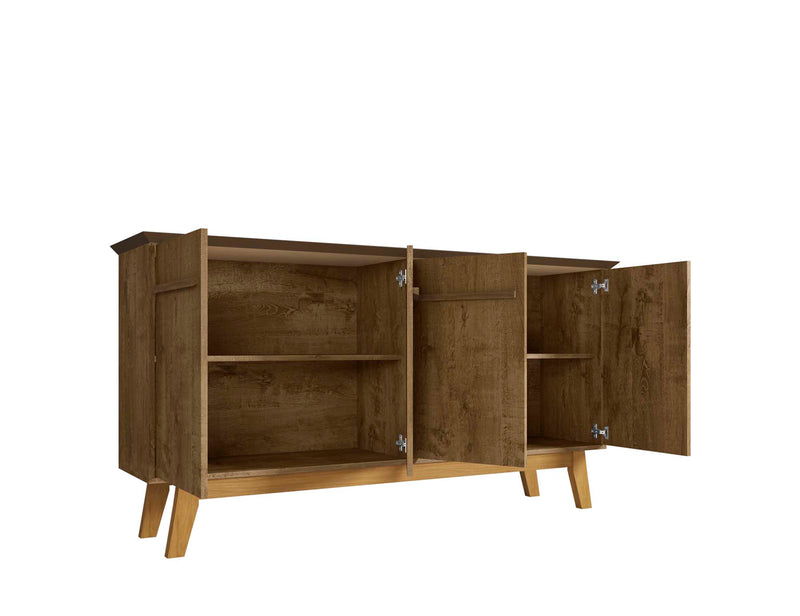 Manhattan Comfort Yonkers 62.99” Sideboard with Solid Wood Legs & 2 Cabinets - Rustic Brown