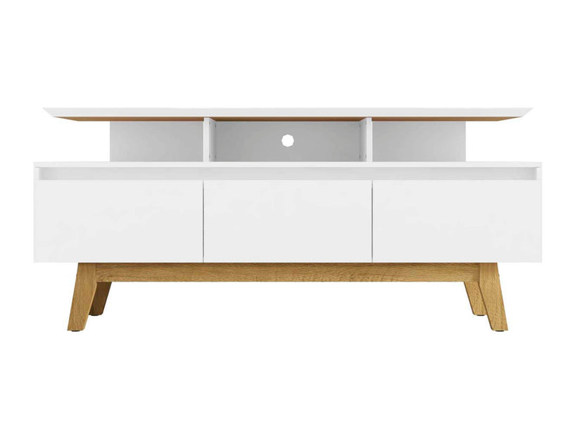 Manhattan Comfort Yonkers 62.99\" TV Stand with Solid Wood Legs & 6 Media Storage Compartments - White