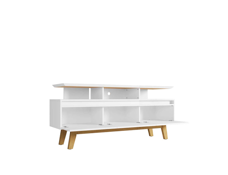 Manhattan Comfort Yonkers 62.99\" TV Stand with Solid Wood Legs & 6 Media Storage Compartments - White