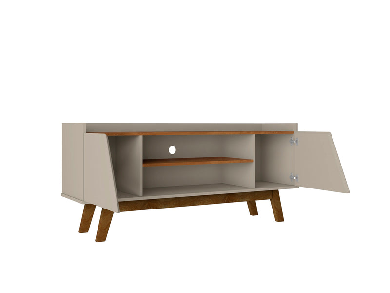 Manhattan Comfort Mid-Century Modern Marcus 53.14\" TV Stand with Solid Wood Legs - Greige & Natural