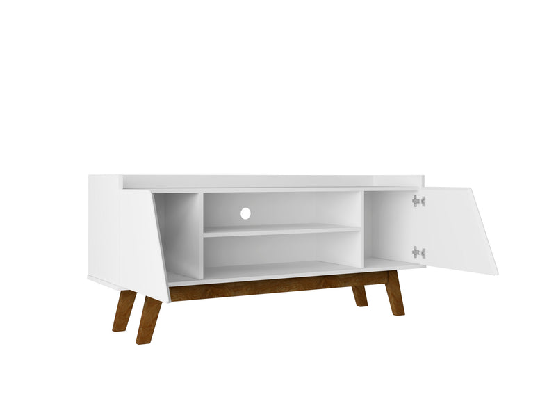 Manhattan Comfort Mid-Century Modern Marcus 53.14\" TV Stand with Solid Wood Legs - White