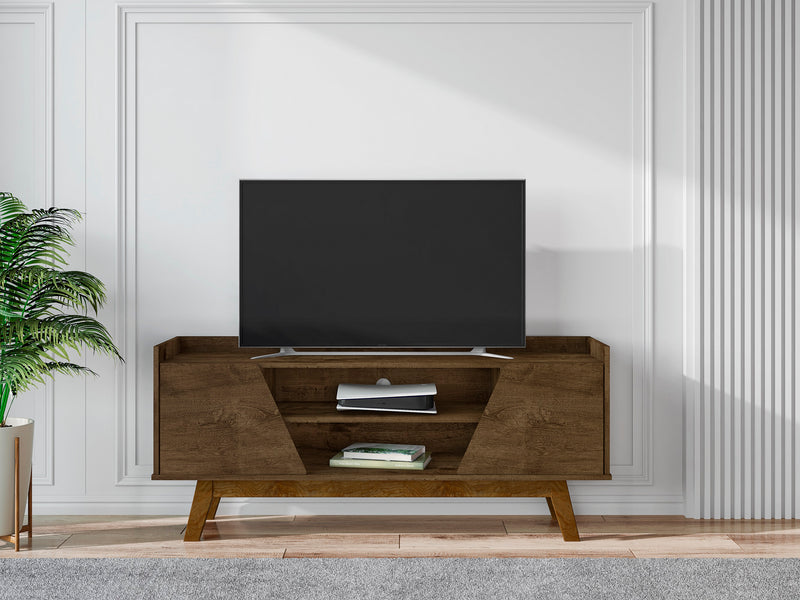 Manhattan Comfort Mid-Century Modern Marcus 53.14\" TV Stand with Solid Wood Legs - Rustic Brown