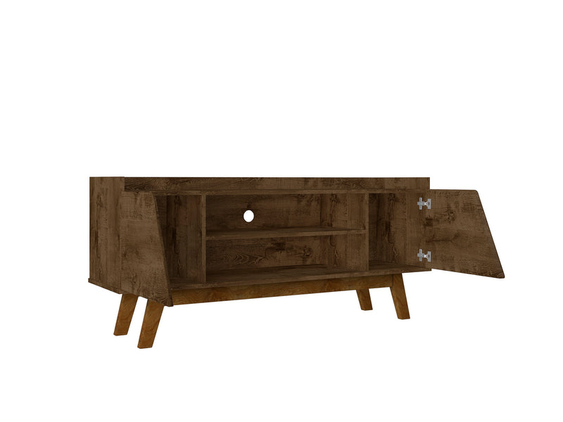 Manhattan Comfort Mid-Century Modern Marcus 53.14\" TV Stand with Solid Wood Legs - Rustic Brown
