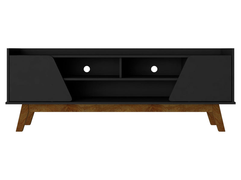 Manhattan Comfort Mid-Century Modern Marcus 62.99\" TV Stand with Solid Wood Legs - Matte Black