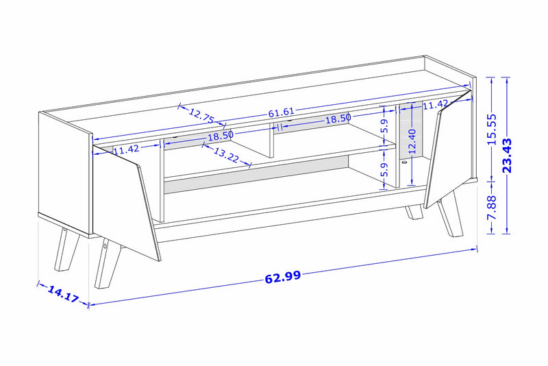 Manhattan Comfort Mid-Century Modern Marcus 62.99\" TV Stand with Solid Wood Legs - Matte Black