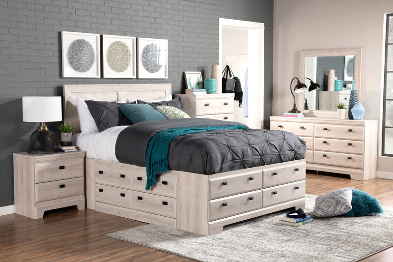 Yorkdale 6pc Bedroom Set with 12-Drawer Storage Bed, Dresser, Mirror & Nightstand, White - Queen Size
