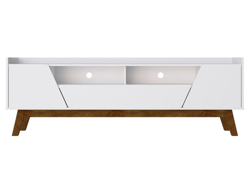 Manhattan Comfort Mid-Century Modern Marcus 70.86\" TV Stand with Solid Wood Legs - White