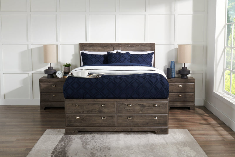 Yorkdale 12-Drawer Platform Bed with Headboard & Storage Frame, Made in Canada, Grey - Queen Size