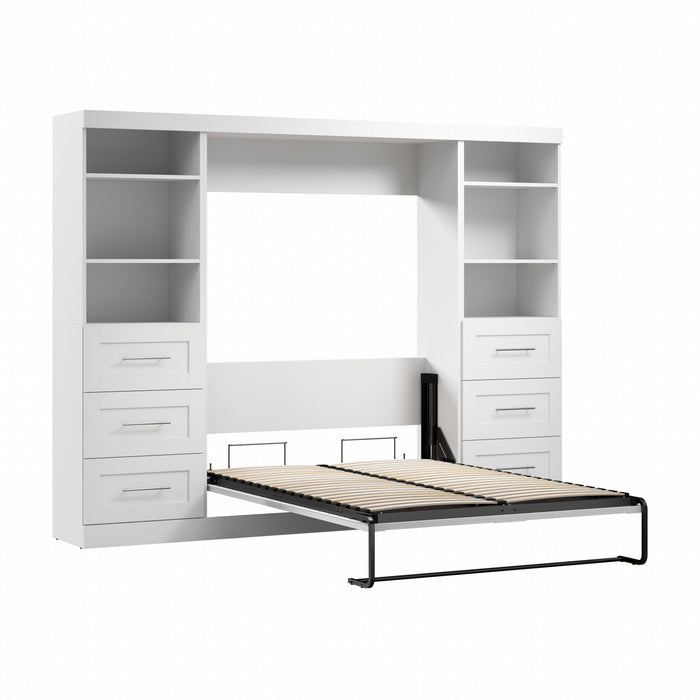Bestar Pur Full Murphy Bed and Two Shelving Units with Drawers 109-Inch Wall Bed - White