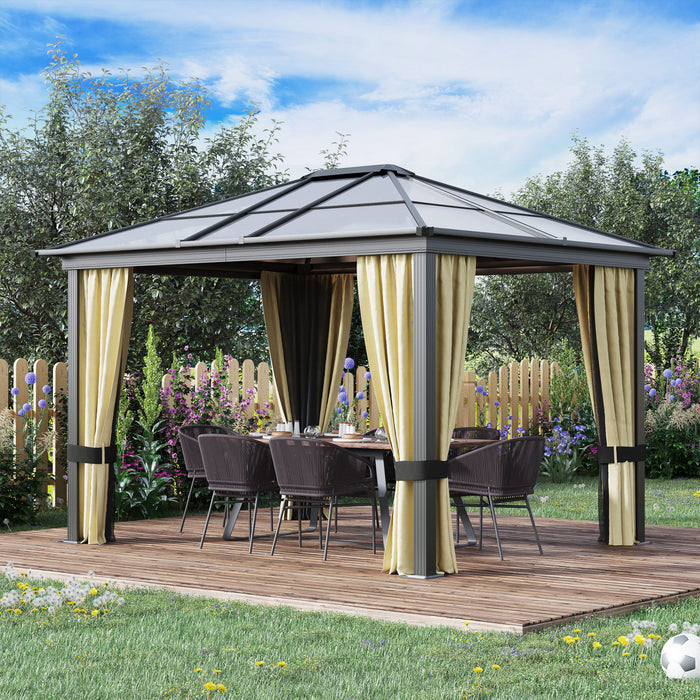 Outsunny 10' X 12' Hardtop Gazebo, Outdoor Gazebo Canopy Sun Shelter Waterproof With Aluminum Frame, Polycarbonate Panels Rooftop, Sidewalls, And Mosquito Netting