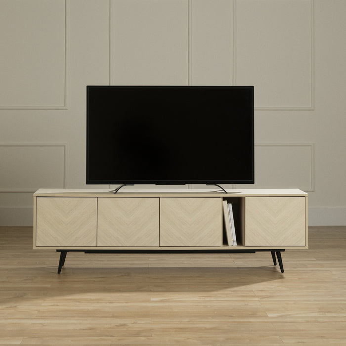 Oxford 71\" TV Stand with Doors - Bleached Oak & Light Beige