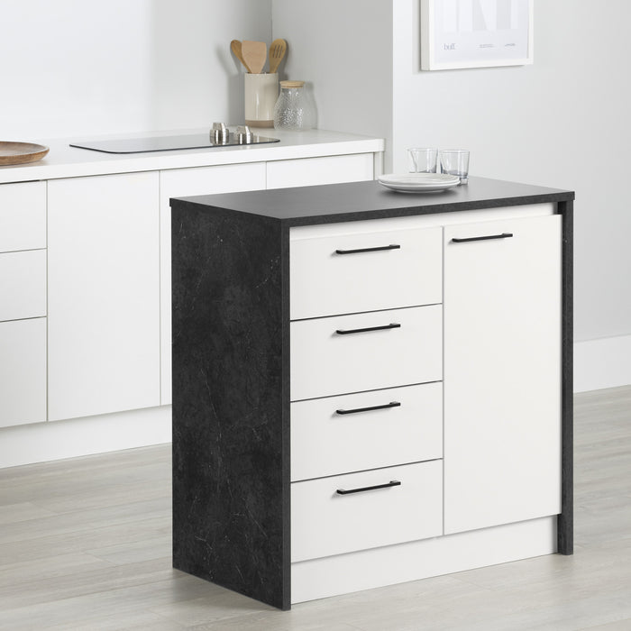 Myro Compact Kitchen Island With Storage - Faux Black Stone And White