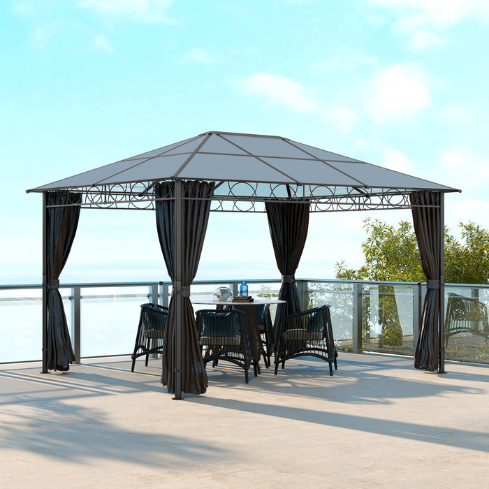 Outsunny 13' X 10' Hardtop Gazebo Canopy, Outdoor Patio Gazebo, Dark Grey