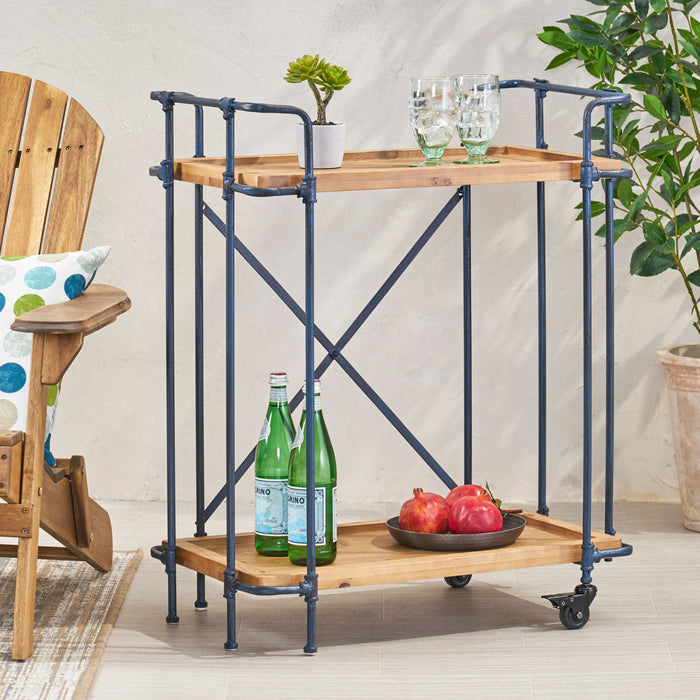 Daniel Wood And Metal Bar Cart With 2-tier Mobile Serving Storage, Antique Black