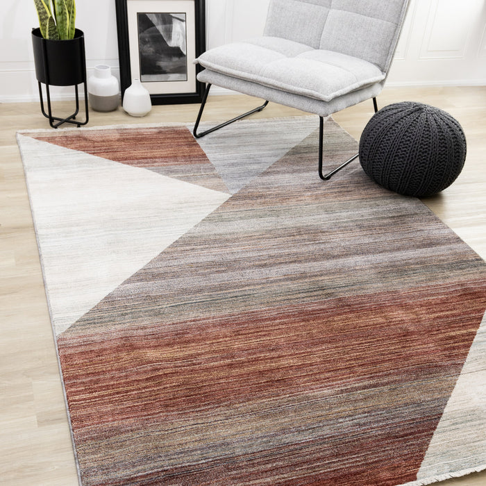 Olivia Distressed Geometric Red White Grey Area Rug - 7'10\" x 10'2\"