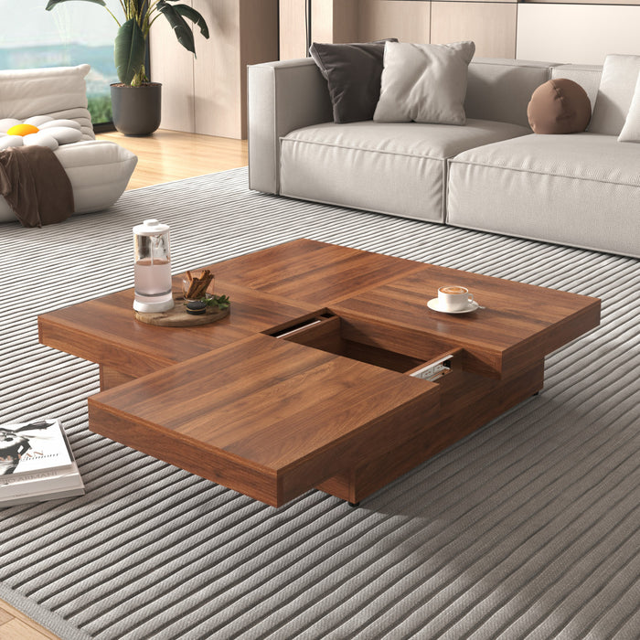 Jack 39.4\" Square Engineered Wood Coffee Table With Sliding Top Storage, Walnut