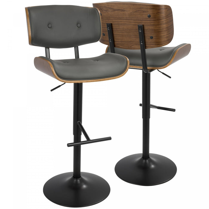 LumiSource Lombardi Faux Leather Mid-Century Modern Adjustable Barstool - Walnut/Grey