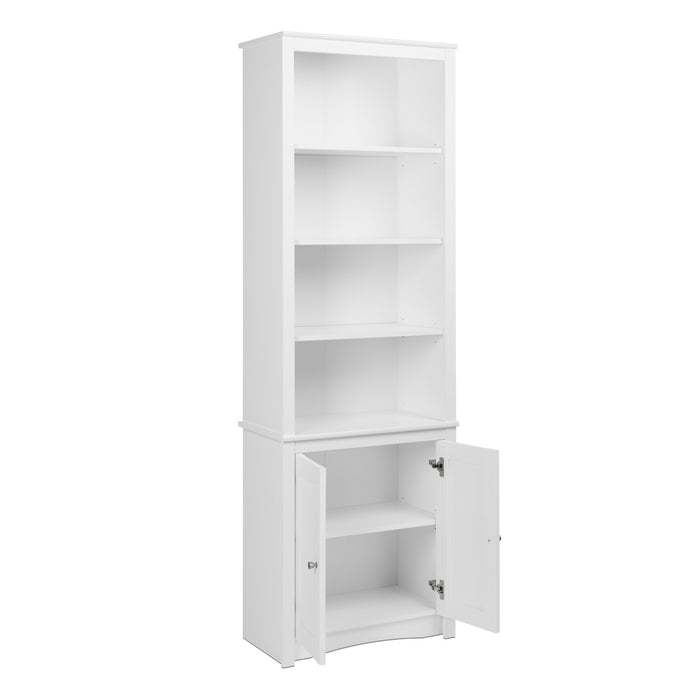 Tall Bookcase with Two Shaker Doors - White