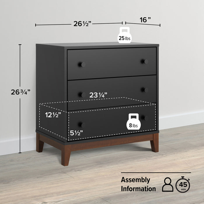 Prepac Nordik 3-Drawer Nightstand - Black and Cherry