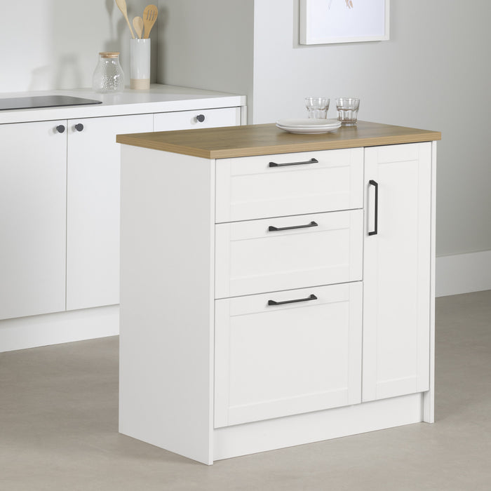 Toscano 3-Drawer Kitchen Island with Door - White & Maple Nutmeg