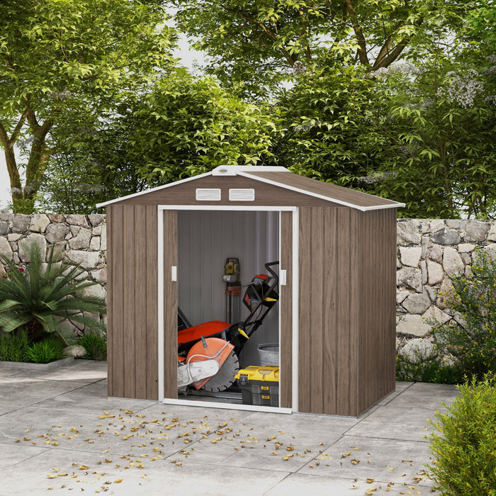 Outsunny 7' X 4' Garden Storage Shed W/ Foundation Kit And Double Doors Light Brown