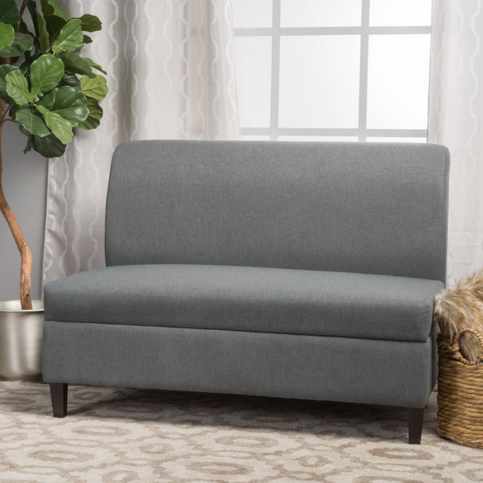 Haley Fabric Armless Loveseat With Hidden Storage And Wood Legs - Charcoal