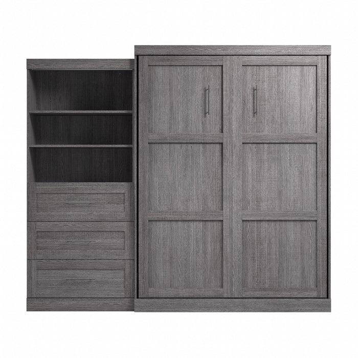 Bestar Pur Queen Murphy Bed and Shelving Unit with Drawers 101-Inch Wall Bed - Bark Grey