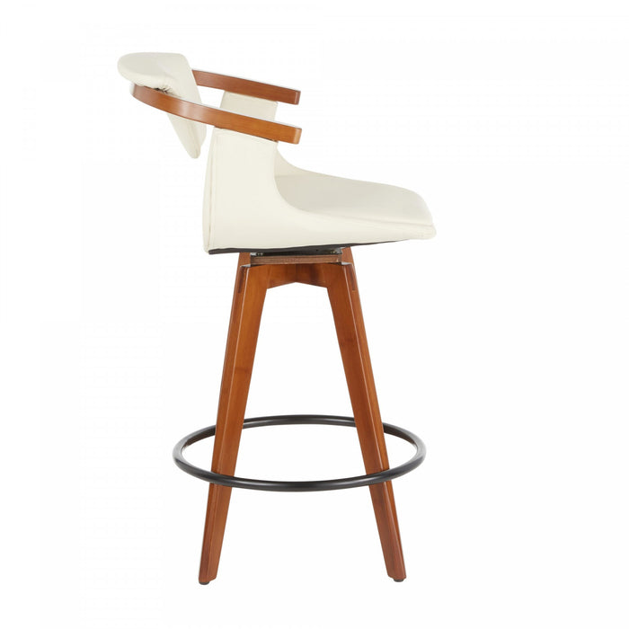 LumiSource Oracle Faux Leather Mid-Century Modern Counter-Height Stool – Walnut/Cream